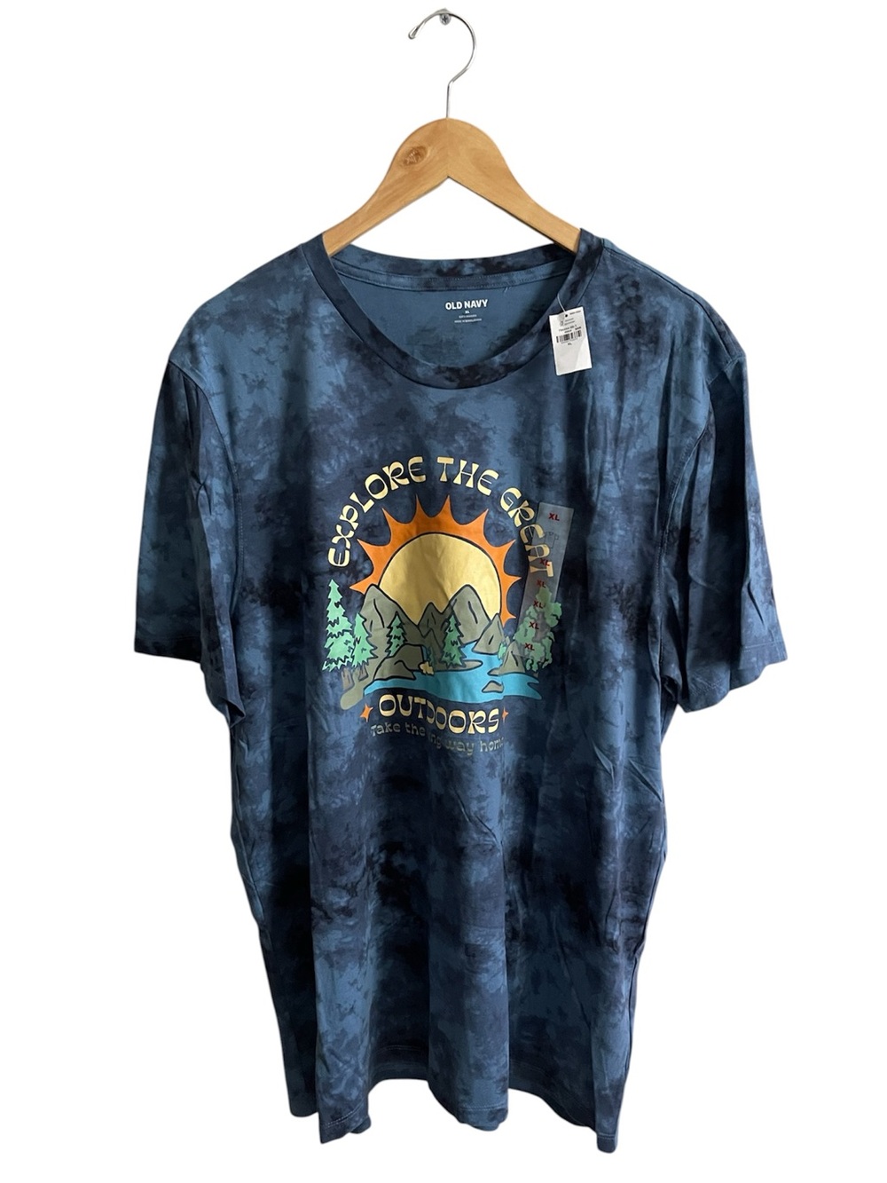 Old Navy Men XL Blue Tie Dye Graphic Soft-Washed Short Sleeve Crew Neck T-Shirt